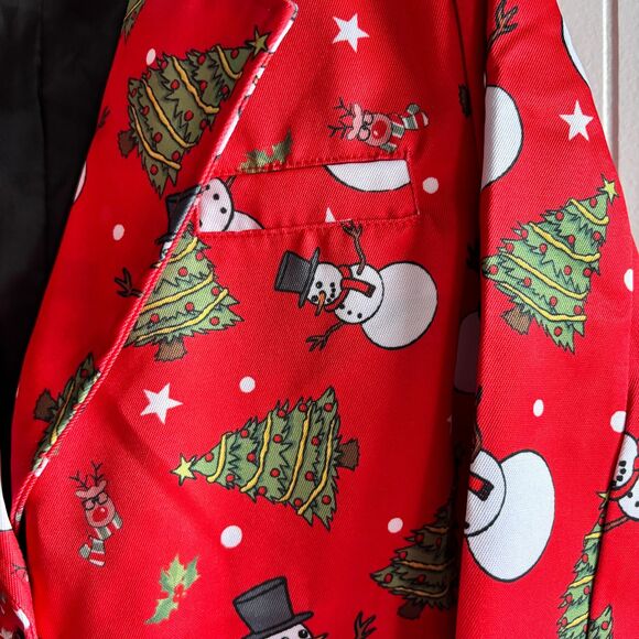 Boys M 10/12 Red Festive Holiday 2-Pc Snowman Christmas Suit Set - Picture 5 of 8